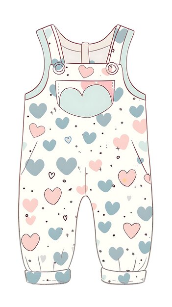 Die Cut Overalls With Heart Shaped Cutouts on the Knees Ador Creative Flat Illustration Kid Clothes