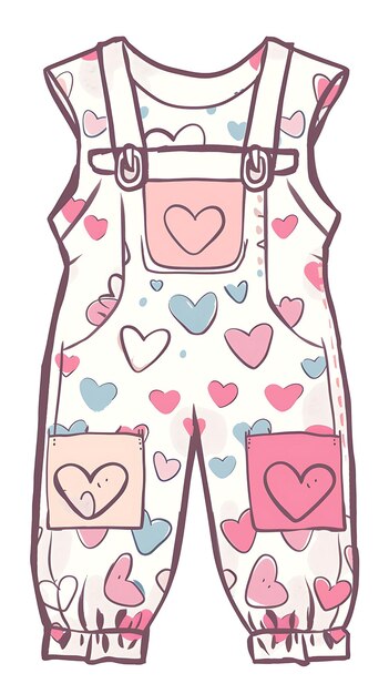 Die Cut Overalls With Heart Shaped Cutouts on the Knees Ador Creative Flat Illustration Kid Clothes