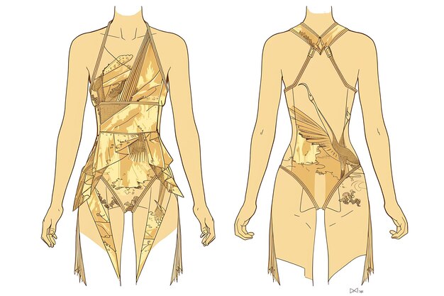 Деревянный костюм с тканым золотом Оригами Кран шаблоны Фитт Иллюстрация Плоская одежда Коллекция