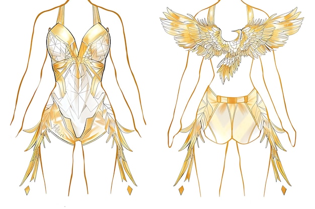 Деревянный костюм с тканым золотом Оригами Кран шаблоны Фитт Иллюстрация Плоская одежда Коллекция