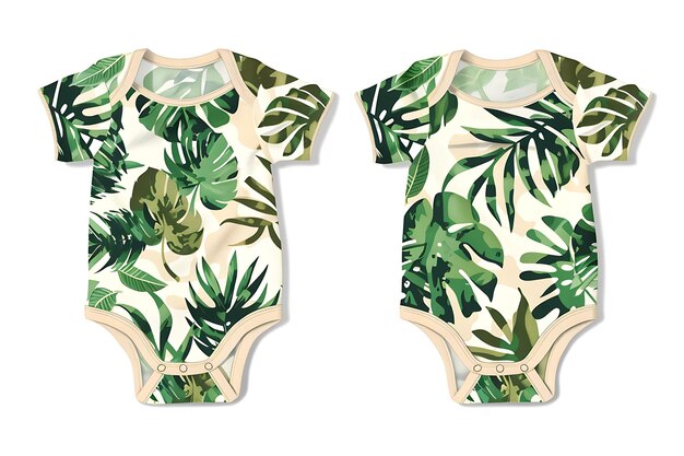 Die Cut Romper met palmbladeren Bursting Pattern All Over Wi Illustratie Flat Clothes Collection