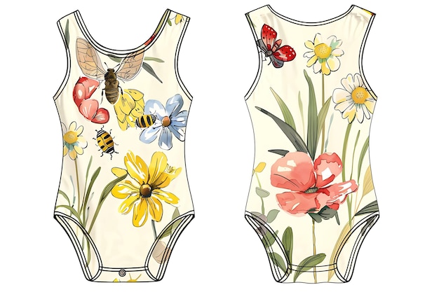 Foto die cut romper met vlindervormige uitsnijdingen aan de zijkanten van creative flat illustration kinderkleding