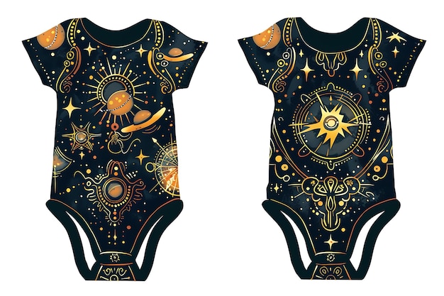 Die Cut Romper With Beaded Celestial Bodies in Orbiting Patt Illustration Flat Clothes Collection