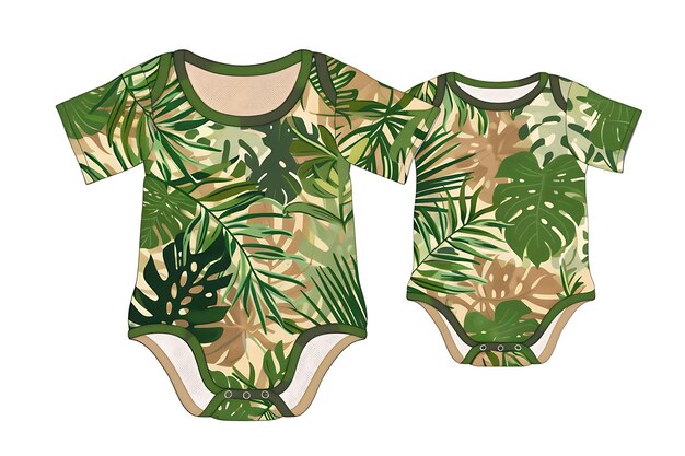 Die Cut Romper With Palm Leaves Bursting Pattern All Over Wi Illustration Flat Clothes Collection