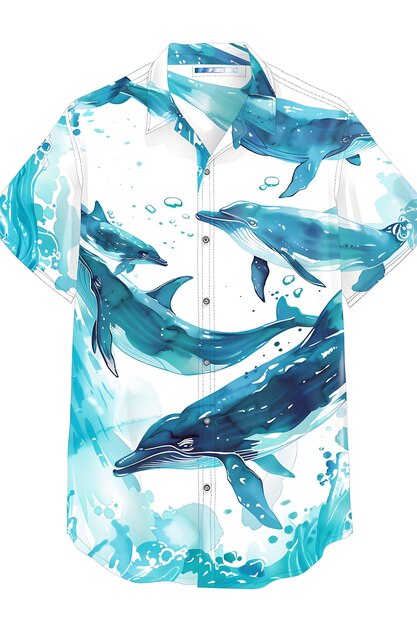 Foto maglietta a taglio a morte con un tema oceanico che include balene e delfi creative flat illustration kid clothes