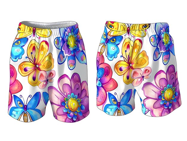 Die Cut Shorts With a Flower Shape Featuring Butterflies and Creative Flat Illustration Kid Clothes