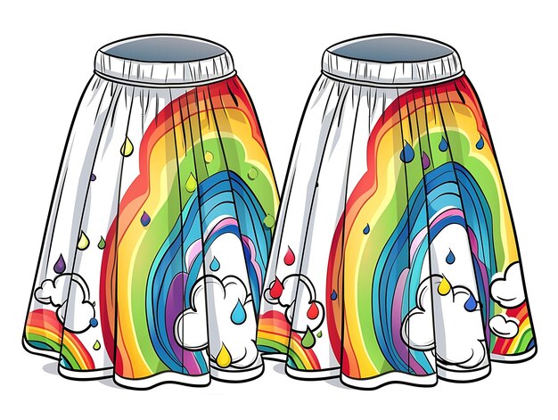 Foto skirt tagliato a morte con una forma d'arcobaleno all'orlo con clou creative flat illustration abbigliamento per bambini