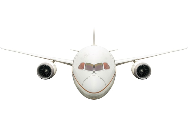 Photo die cut on white background for airplane passenger in front of view for use for travel