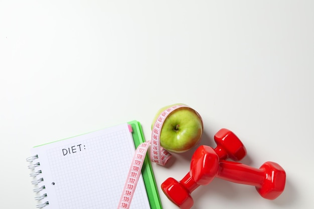 Dieet en gewichtsverlies gezonde levensstijl samenstelling met meetlint ruimte voor tekst