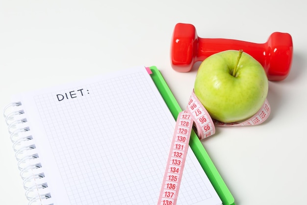 Dieet en gewichtsverlies gezonde levensstijl samenstelling met meetlint