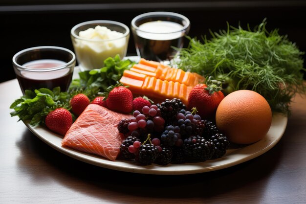 Foto dieetmenu met voedzaam gezond voedsel professionele reclame voedselfotografie