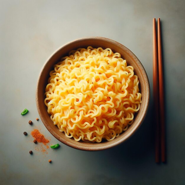 Foto diep bord pasta met groenten en houten bestek op tafel