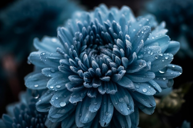 Diep koude en bevroren blauwe bloembloesems bij close-up als florale generatieve ai als achtergrond