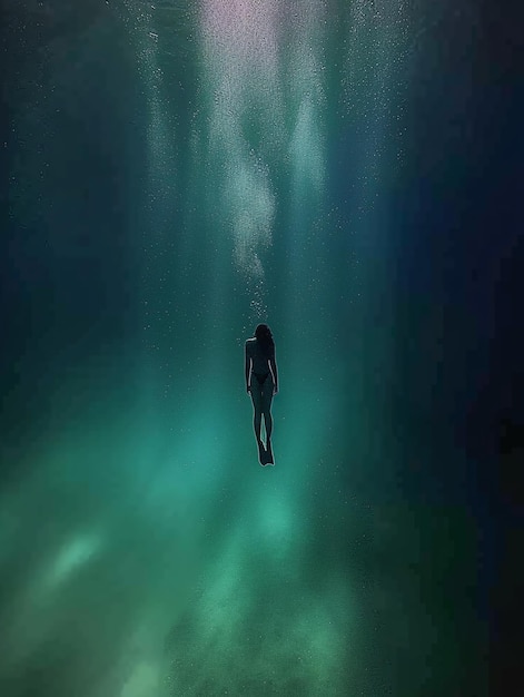 Diepe duik mens in onderwater landschap wereld