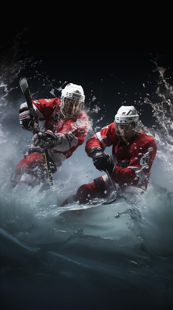 diepe ski's spelen splash hockey arena illustratie reclame waterige zwarte ogen strijders naar voren