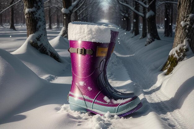 Diepe sneeuw laarzen op dikke sneeuw in de koude winter mooie schoenen om warm te blijven