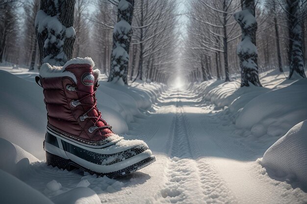 Diepe sneeuw laarzen op dikke sneeuw in de koude winter mooie schoenen om warm te blijven