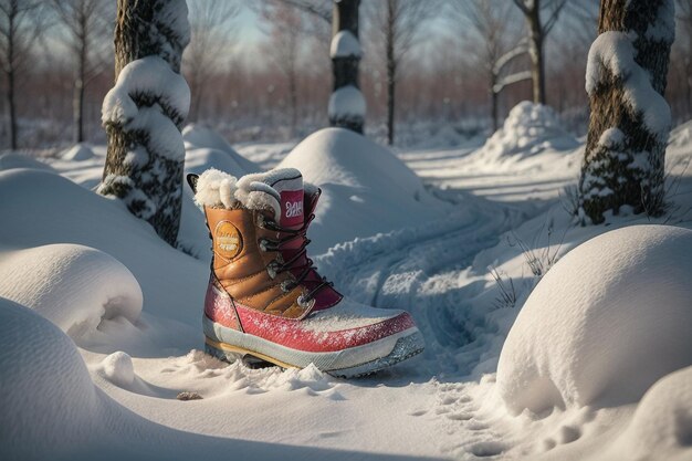 Diepe sneeuw laarzen op dikke sneeuw in de koude winter mooie schoenen om warm te blijven