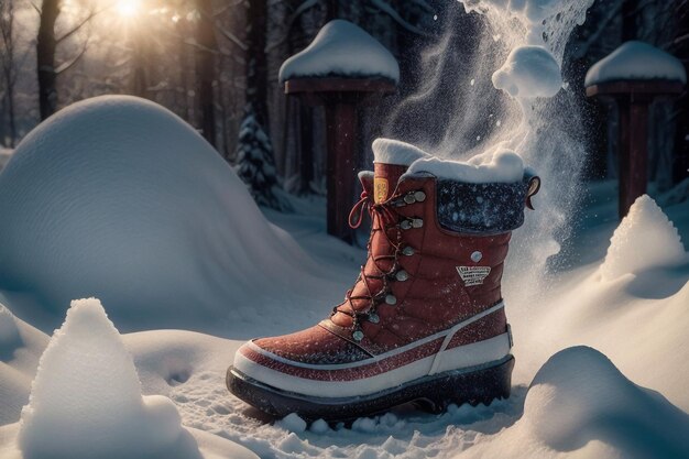 Diepe sneeuw laarzen op dikke sneeuw in de koude winter mooie schoenen om warm te blijven