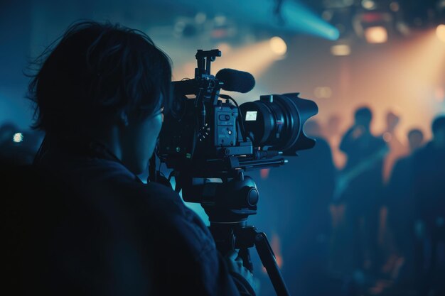 Diepteveldbeeld van een onbekende cameraman op een onbekend concert