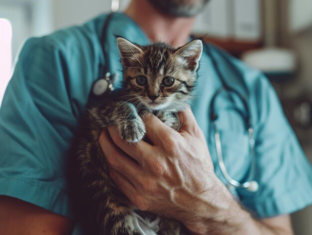 Dierarts met een oranje tabby kitten