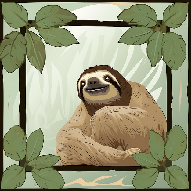 Dieren Frame van Sloth Sweet Slow Moving Jungle Dwelling Sloth Showc 2D schattig creatief ontwerp