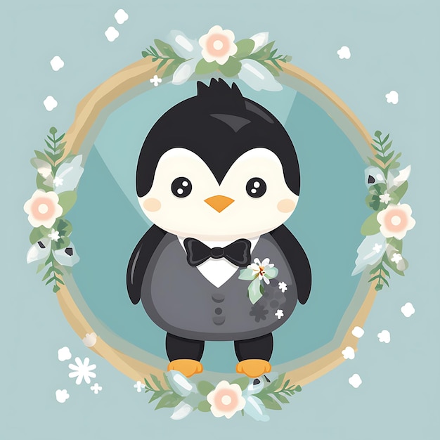 Foto dieren frame van speelse tuxedo draag penguin chick vang het 2d schattige creatieve ontwerp