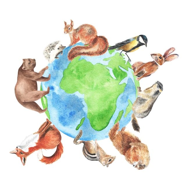 Dieren in het bos Creatief ontwerp wereld milieu en aardedag tekenen en schilderen