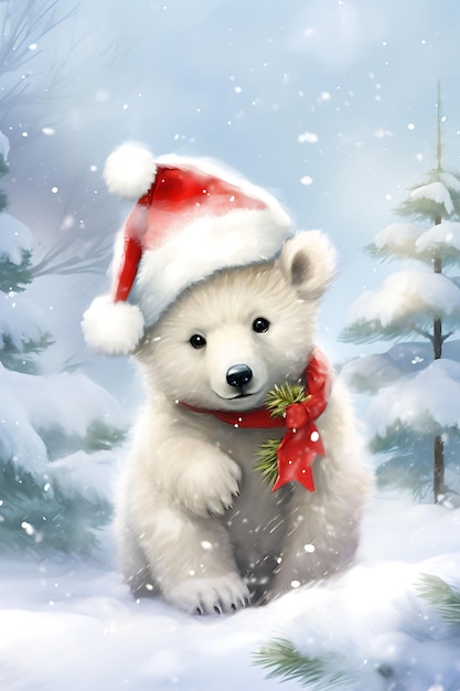 Dieren Kerstmis in aquarel hoeden te midden van Noel achtergronden grillige schattige sneeuw achtergrond digitale kunst