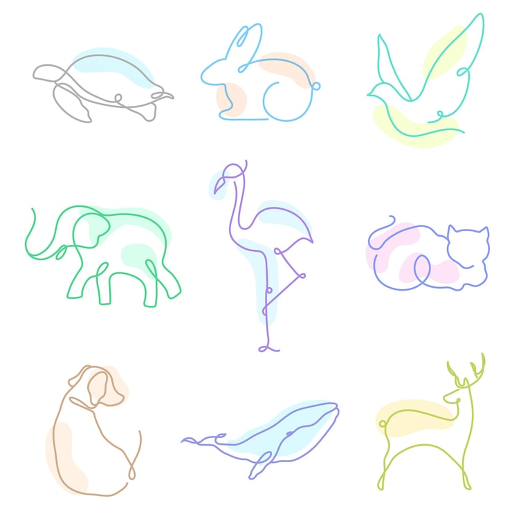 Foto dieren png sticker set lijn kunst illustratie