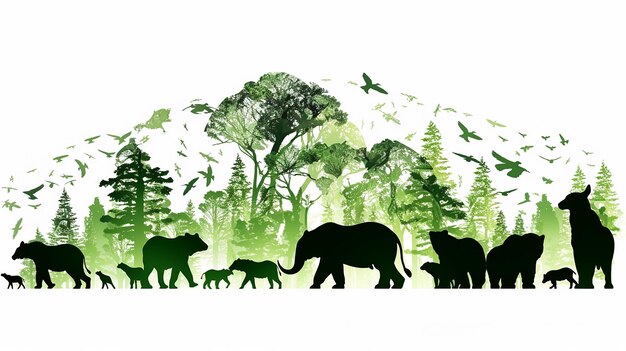 Foto dieren silhouet in groene kleur