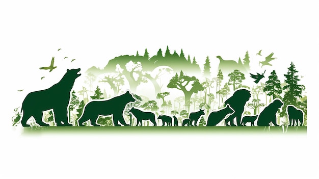 Foto dieren silhouet in groene kleur