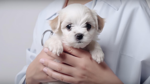Dierenarts arts die kleine puppy close-up generatieve ai houdt