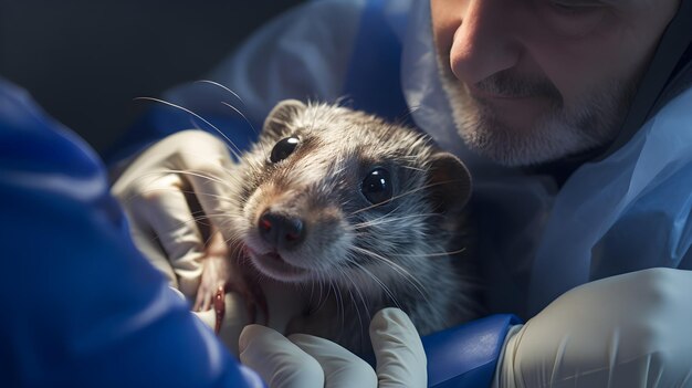 Dierenarts die een noodprocedure uitvoert op een klein zoogdier