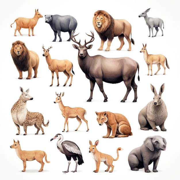 Foto dierenillustraties met witte achtergrond