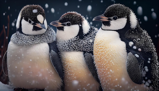 Dierlijke natuur in de sneeuw met pinguïns en snavel gegenereerd door AI