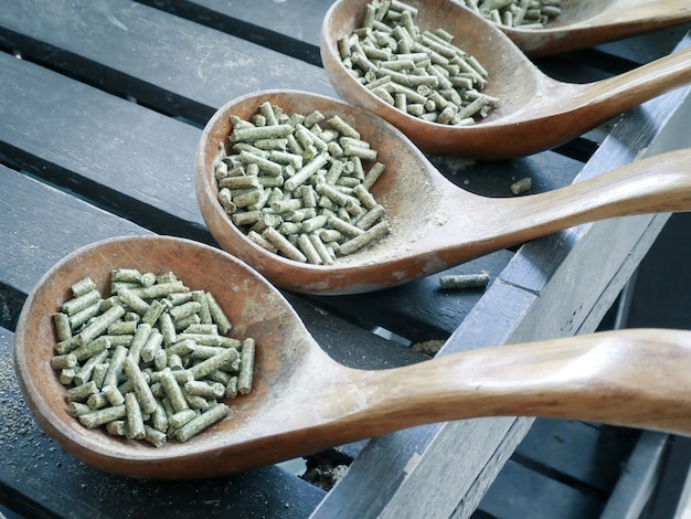 Diervoeding in houten lepel voor landbouwhuisdieren