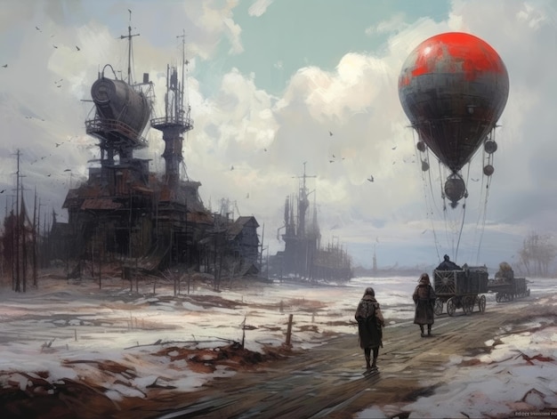 dieselpunk fantasy game illustration landscape sketch assets