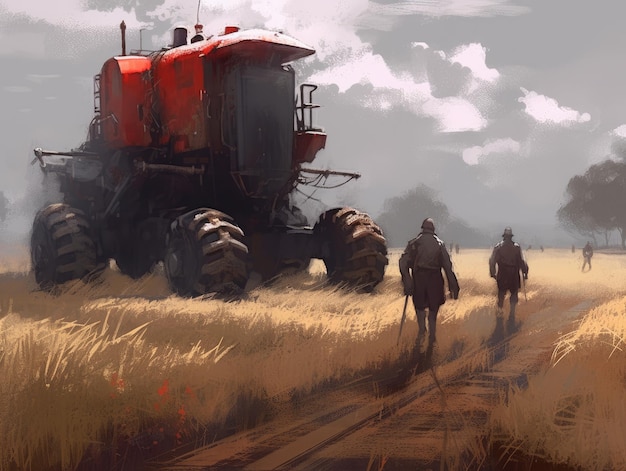 Photo dieselpunk landscape illustration art game assests background robots battler harvester