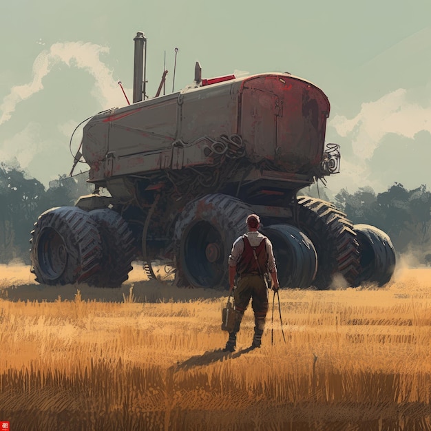 dieselpunk landscape illustration art game assests background robots battler harvester