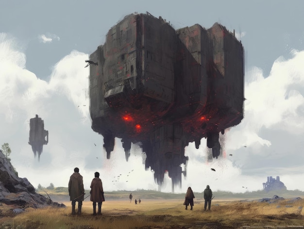 dieselpunk landscape illustration art game assests background robots battler harvester