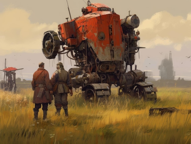 dieselpunk landscape illustration art game assests background robots battler harvester