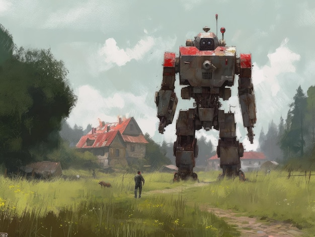 dieselpunk landschap illustratie kunst spel assests achtergrond robots battler harvester