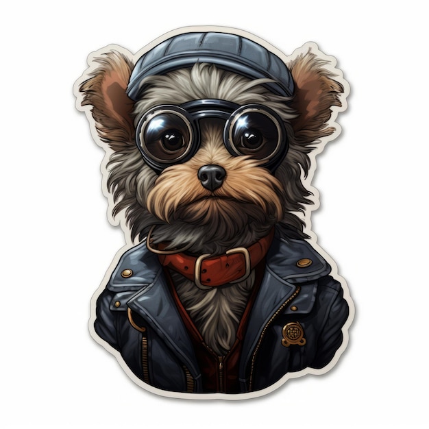 Dieselpunk Poodle Sticker Yorkshire Terrier In Unique Outfit