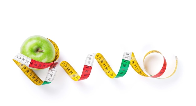 Diet concept Apple and tape measure