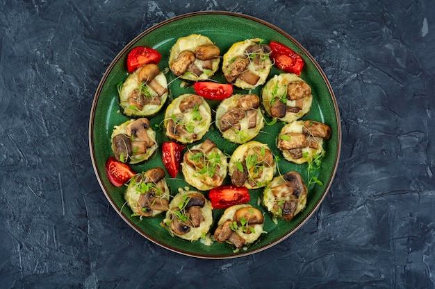 Diet foodbaked zucchini with mushrooms and herbs Healthy lifestyle concept