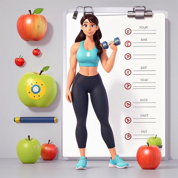 Diet List Vector Icon Illustration List Paper and Pencil Apple Fitness and Gym Icon Concept White Isolated Flat Cartoon Style Suitable for Web Landing Page Banner Sticker Background