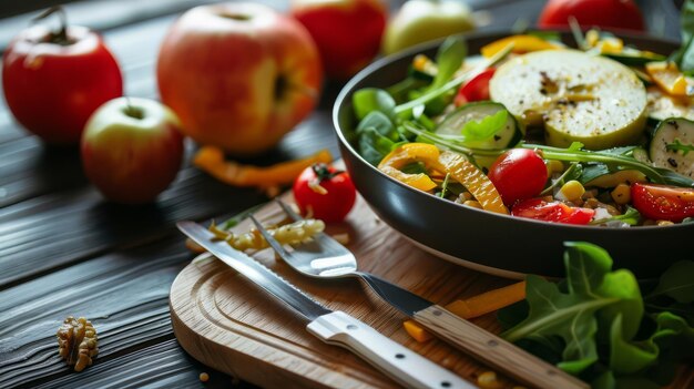 Foto pasto dietetico e insalata con verdure