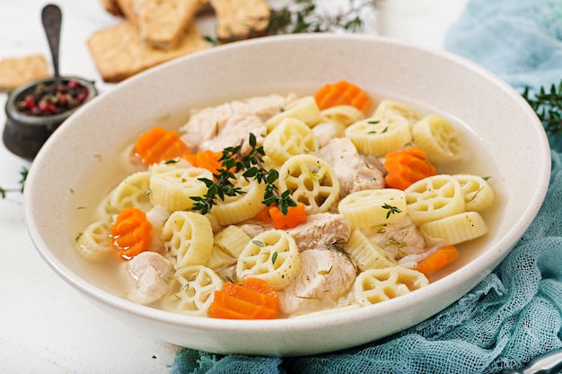 Dietary soup with turkey or chicken fillet with pasta Ruote 