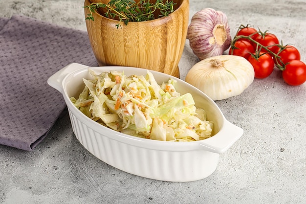 Dietary tasty Cole slaw salad with cabbage and carrot